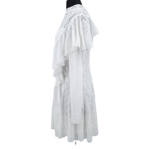 NEW Free People Creamy White Lace Rock Candy Mock Neck Dress M Ruffles Mini - Picture 7 of 12